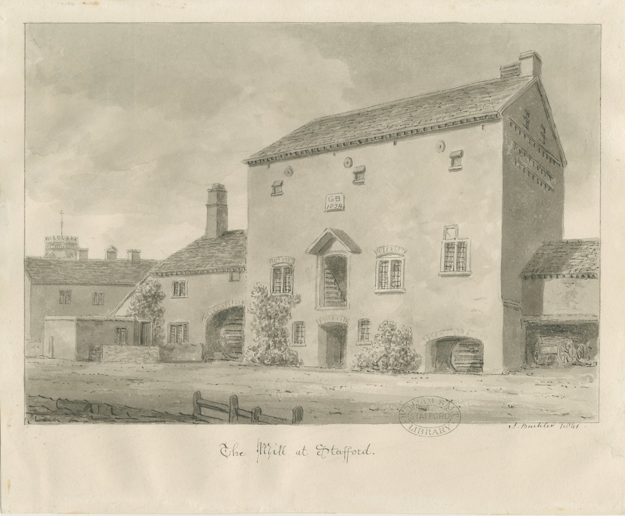 Stafford - Water Mill: sepia wash drawing 作者 约翰·巴克勒