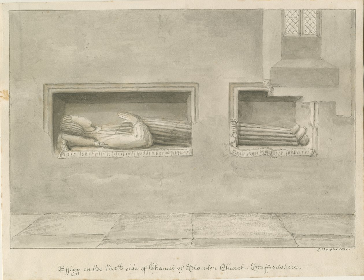 Standon Church - Wall Tomb [to Nicholas Hyde]: sepia drawing 作者 约翰·巴克勒
