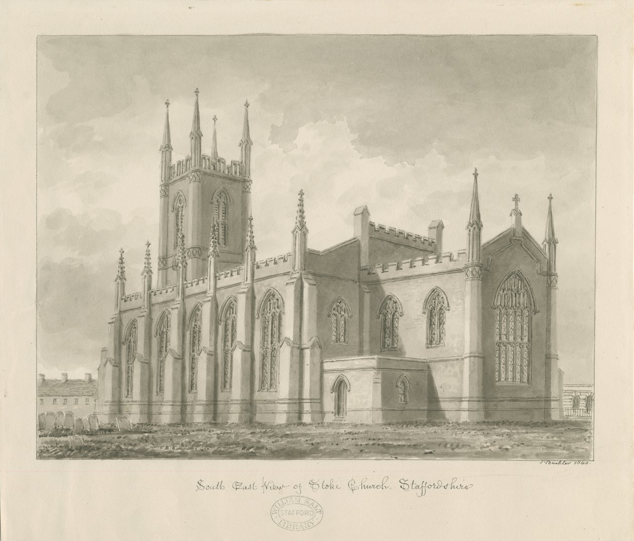 Stoke-upon-Trent Church [New]: sepia drawing 作者 约翰·巴克勒