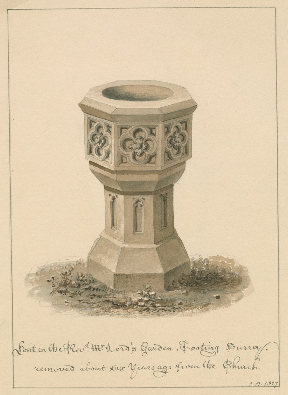 萨里-嘟嘟-Revd中的字体。勋爵先生的花园：棕褐色绘画，1827年 作者 约翰·巴克勒