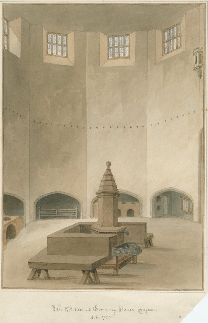 苏塞克斯-Cowdray住宅-厨房内部，1830年 作者 约翰·巴克勒