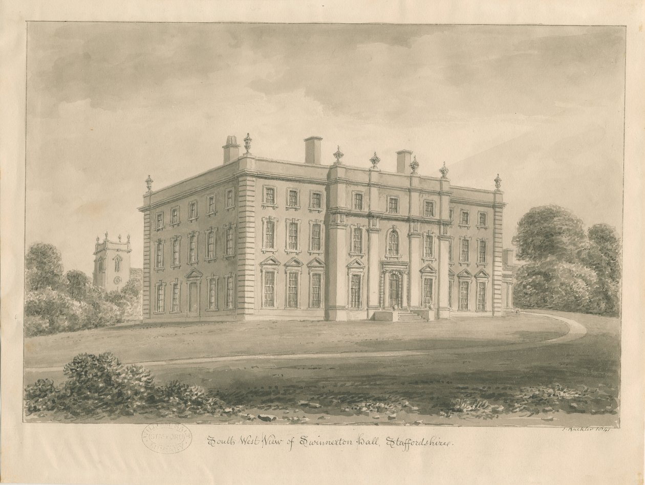 Swynnerton Hall：深褐色绘画，1841 作者 约翰·巴克勒