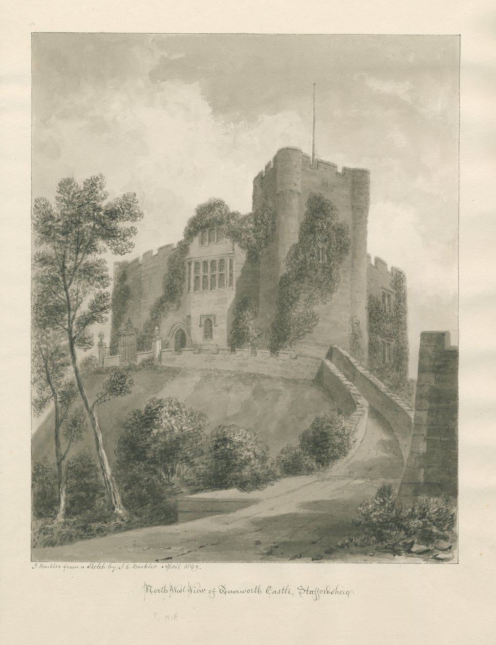 Tamworth Castle: sepia drawing, Apr 1849 (drawing) 作者 约翰·巴克勒