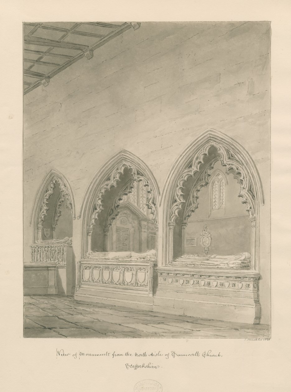 Tamworth Church - Monuments: sepia drawing 作者 约翰·巴克勒