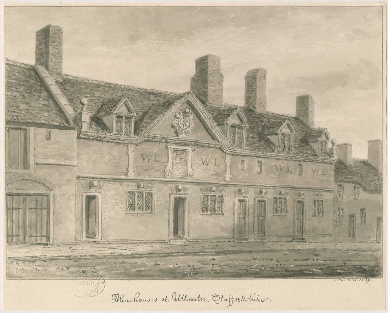 Uttoxeter镇-施舍：棕褐色水墨画，1839年 作者 约翰·巴克勒