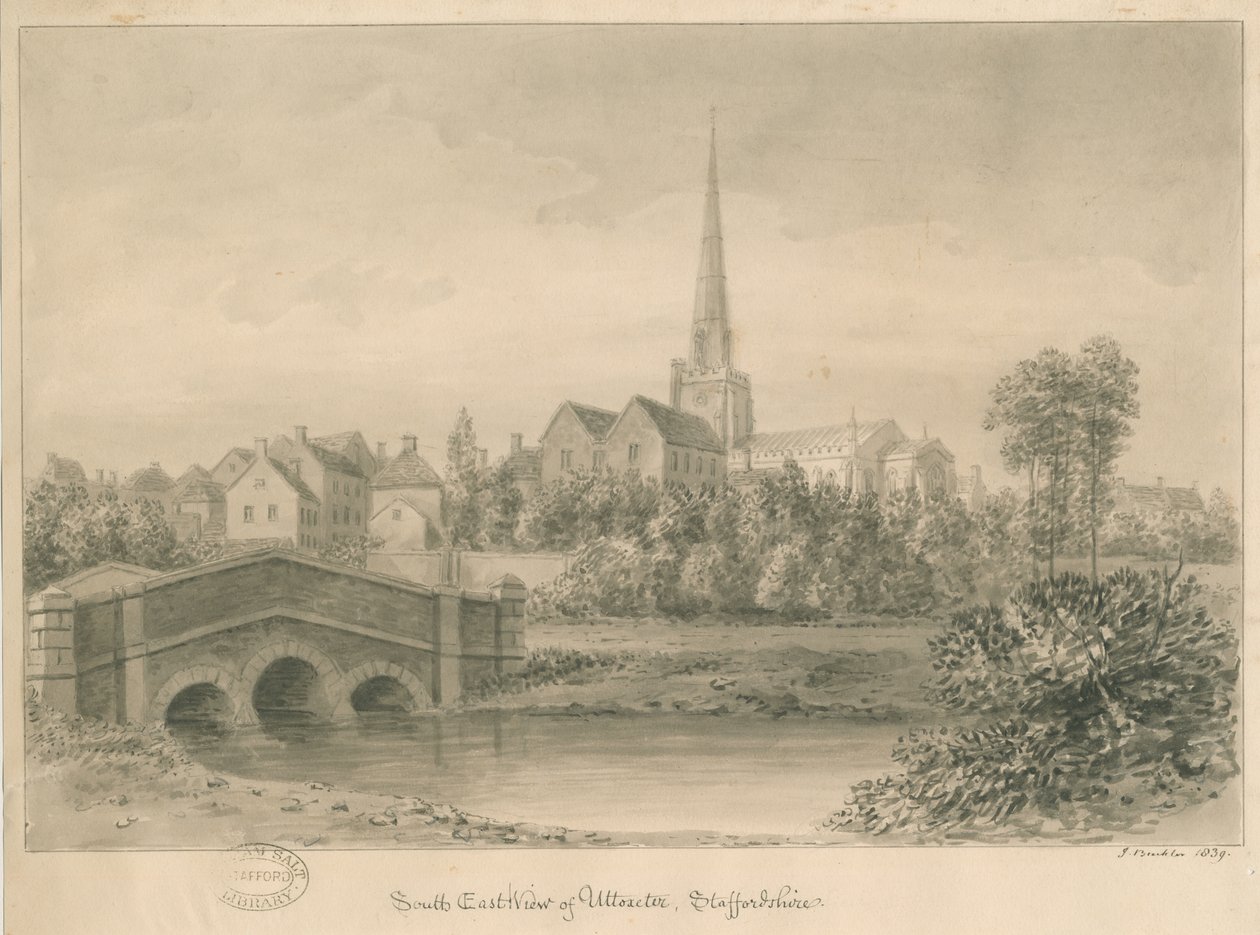 Uttoxeter镇：棕褐色水墨画，1839年 作者 约翰·巴克勒