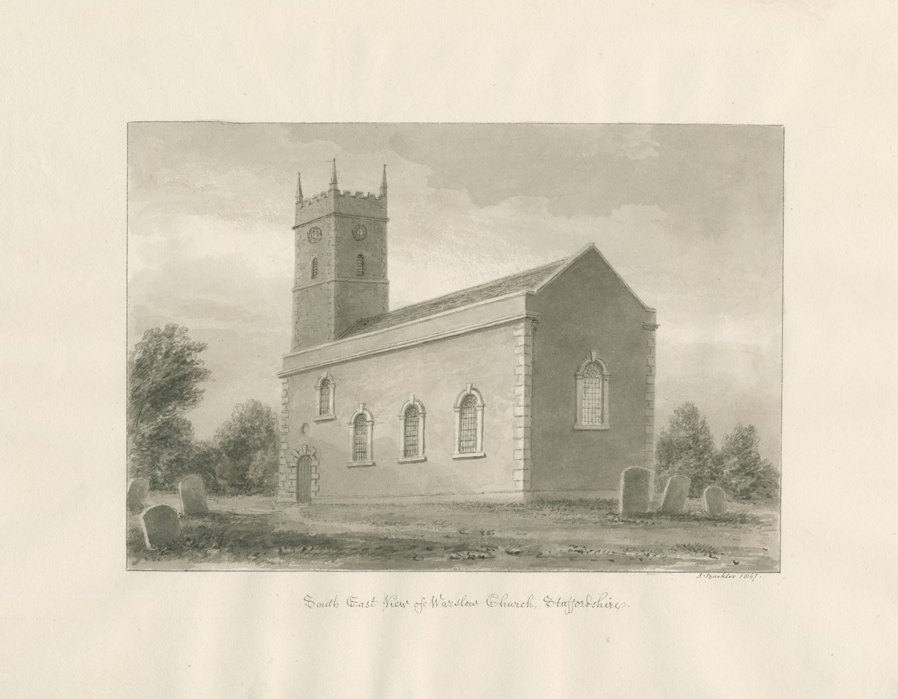 Warslow Church: sepia drawing 作者 约翰·巴克勒