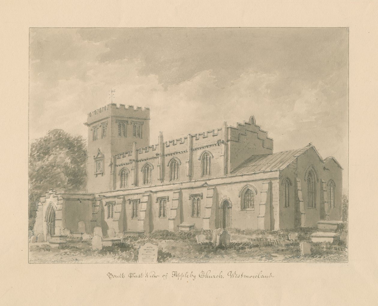 Westmorland-Appleby教堂：乌贼墨画，1800年 作者 约翰·巴克勒