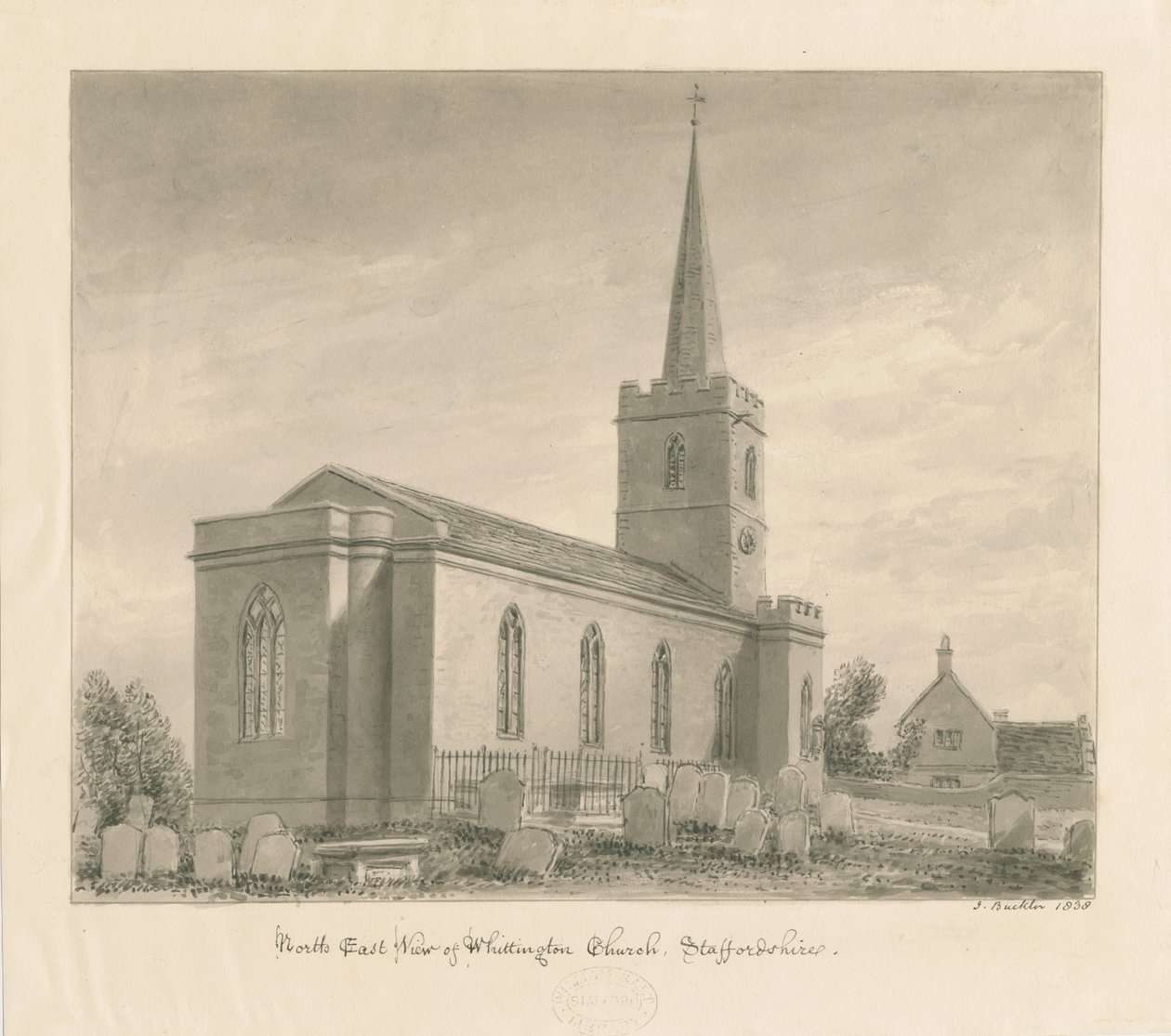 Whittington Church: sepia wash drawing 作者 约翰·巴克勒