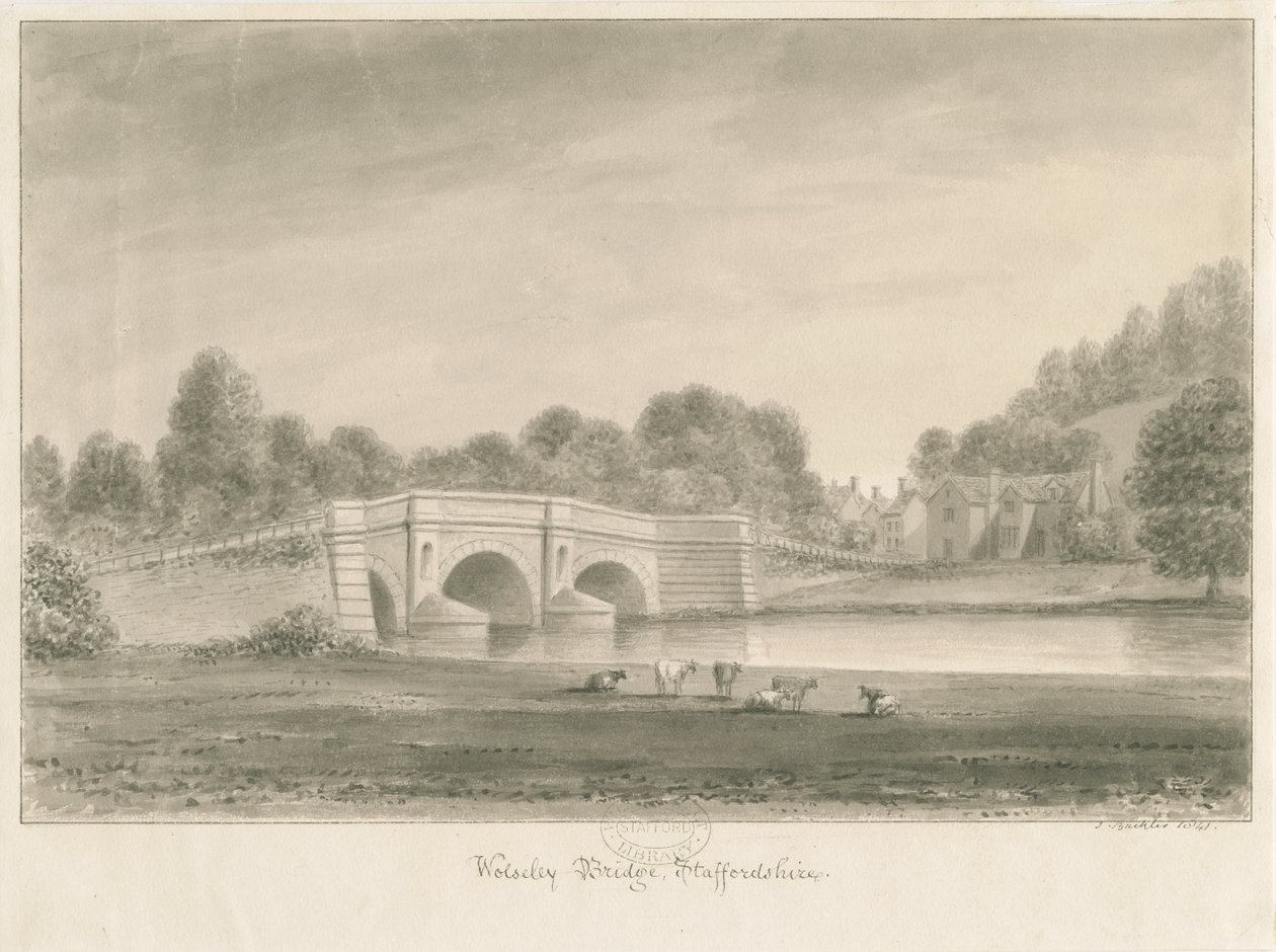 Wolseley Bridge: sepia drawing 作者 约翰·巴克勒
