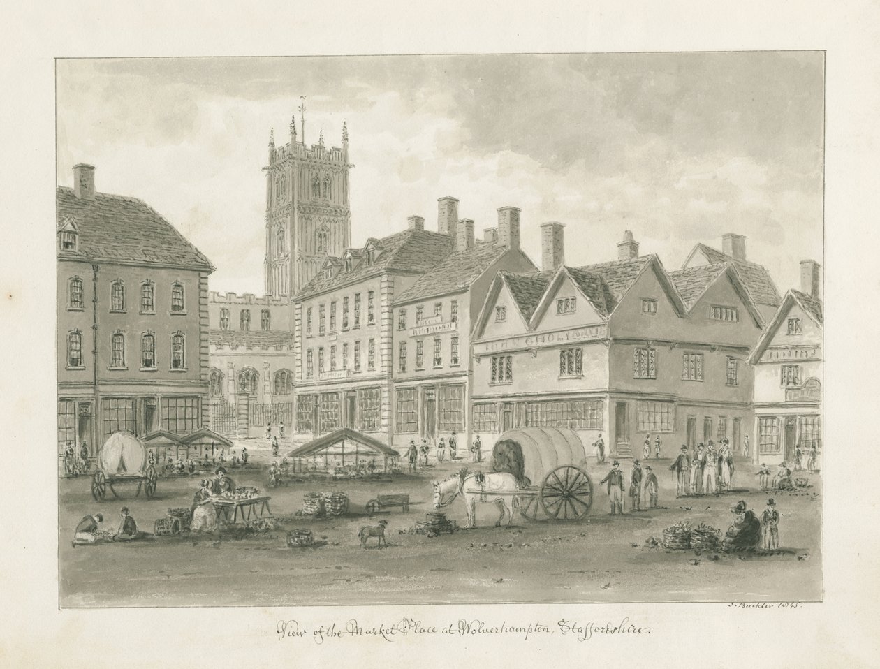 Wolverhampton - Market Place: sepia drawing 作者 约翰·巴克勒