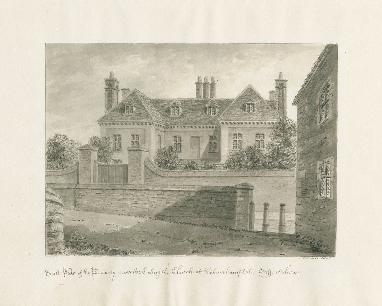 沃尔夫汉普顿-The Deanery House：乌贼墨画，1845年 作者 约翰·巴克勒
