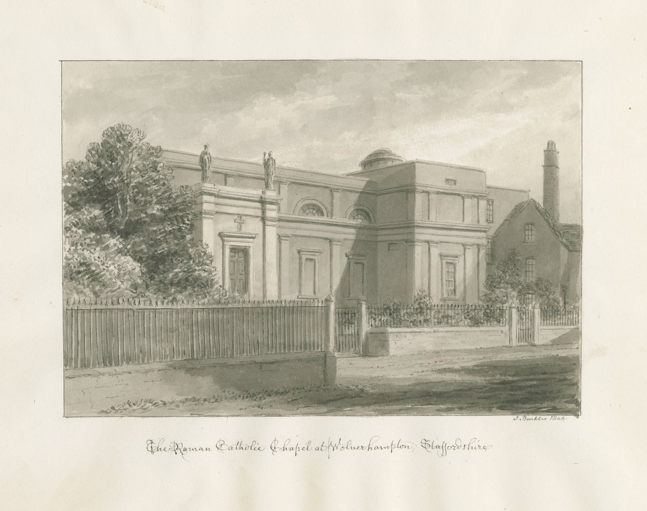 Wolverhampton - The Roman Catholic Chapel: sepia drawing 作者 约翰·巴克勒