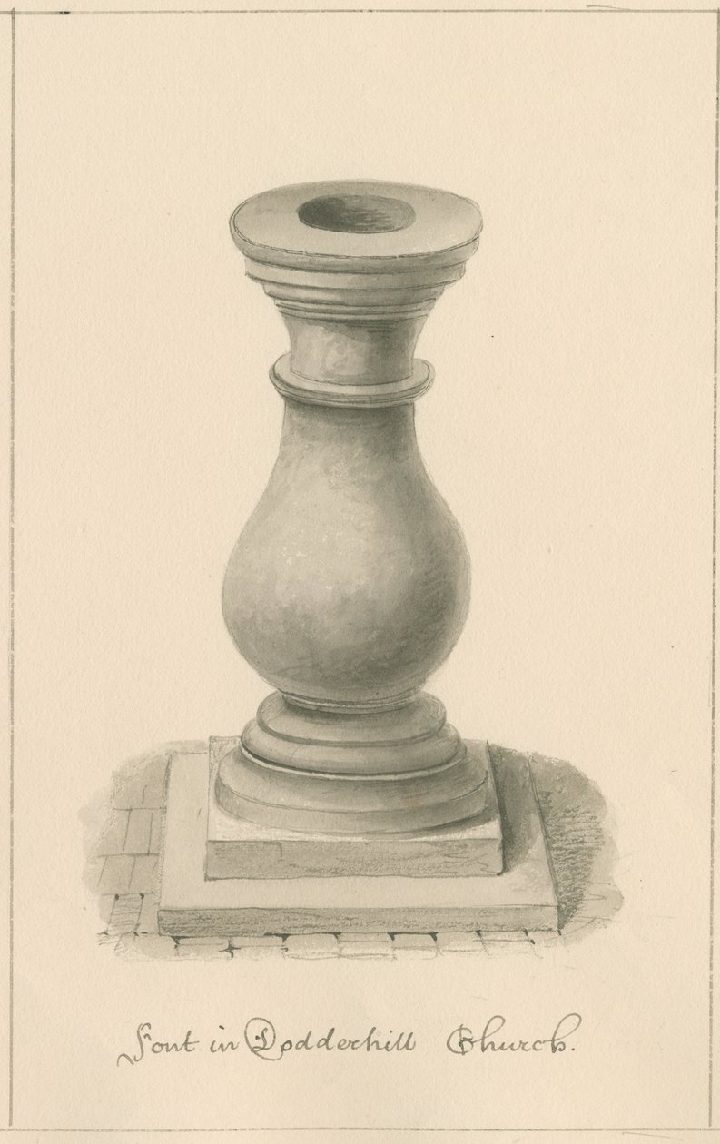 伍斯特郡-德罗伊特威奇-多德希尔教堂字体：棕褐色绘图，1833年 作者 约翰·巴克勒