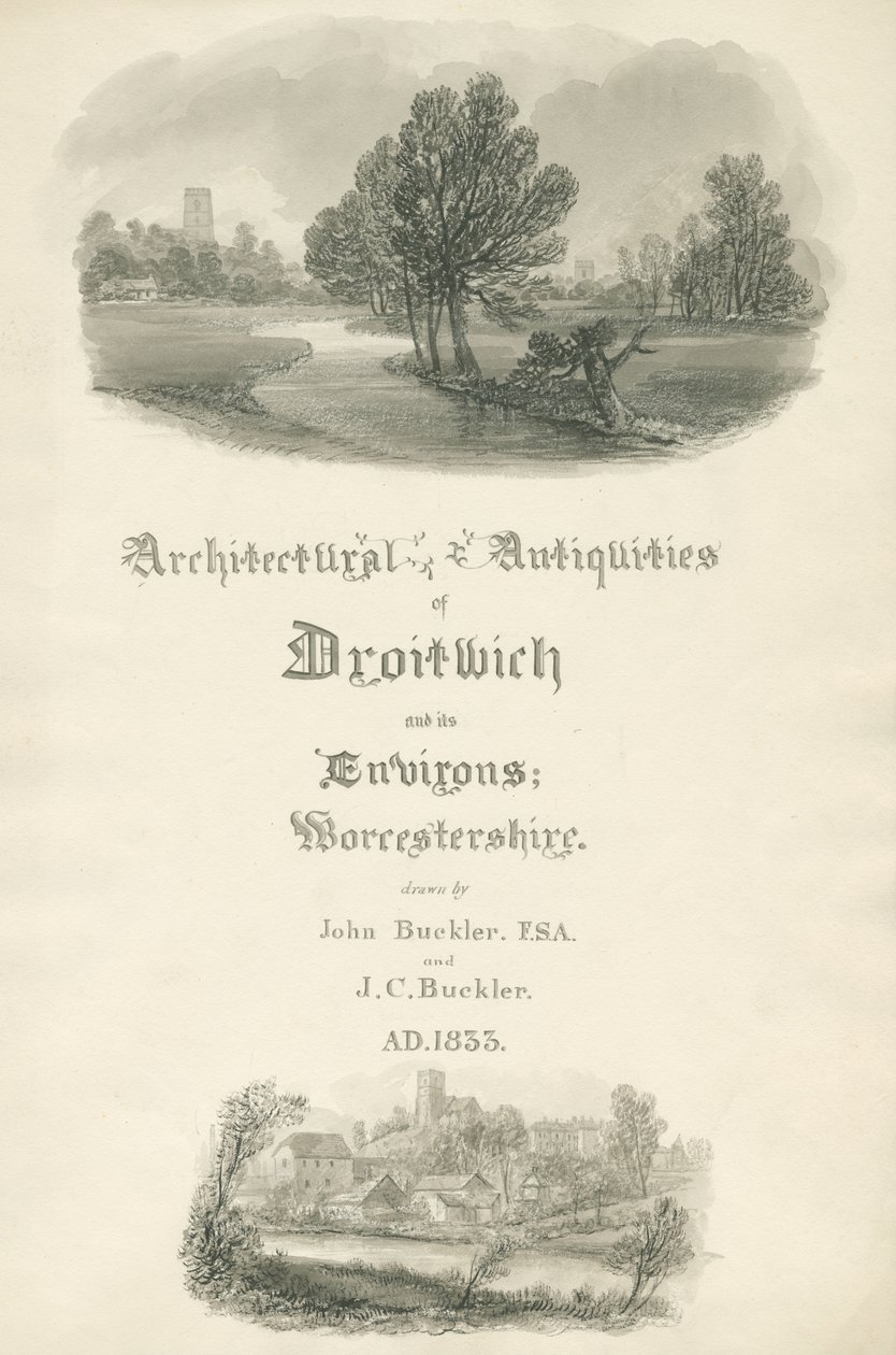 Worcestershire - Title Page for portfolio of work by John and J. C. Buckler: sepia drawing 作者 约翰·巴克勒