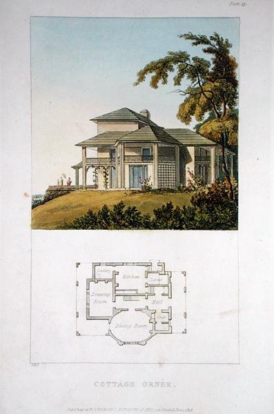 山寨的奥尼，来自阿克曼的 "艺术宝库"，1818年出版（彩色平印）。 作者 约翰·布纳罗蒂·帕普沃思