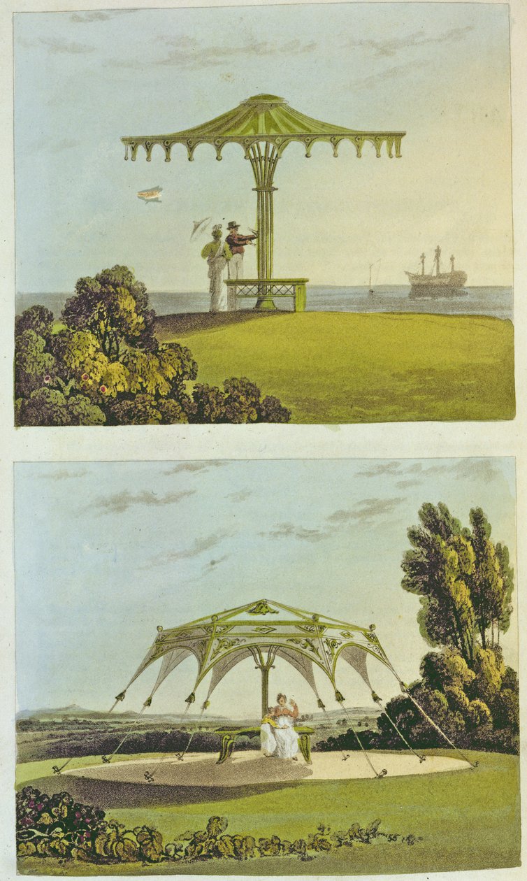两个华丽的花园座位来自&39;艺术品库&39;，由Ackermann，1822年 作者 约翰·布纳罗蒂·帕普沃思