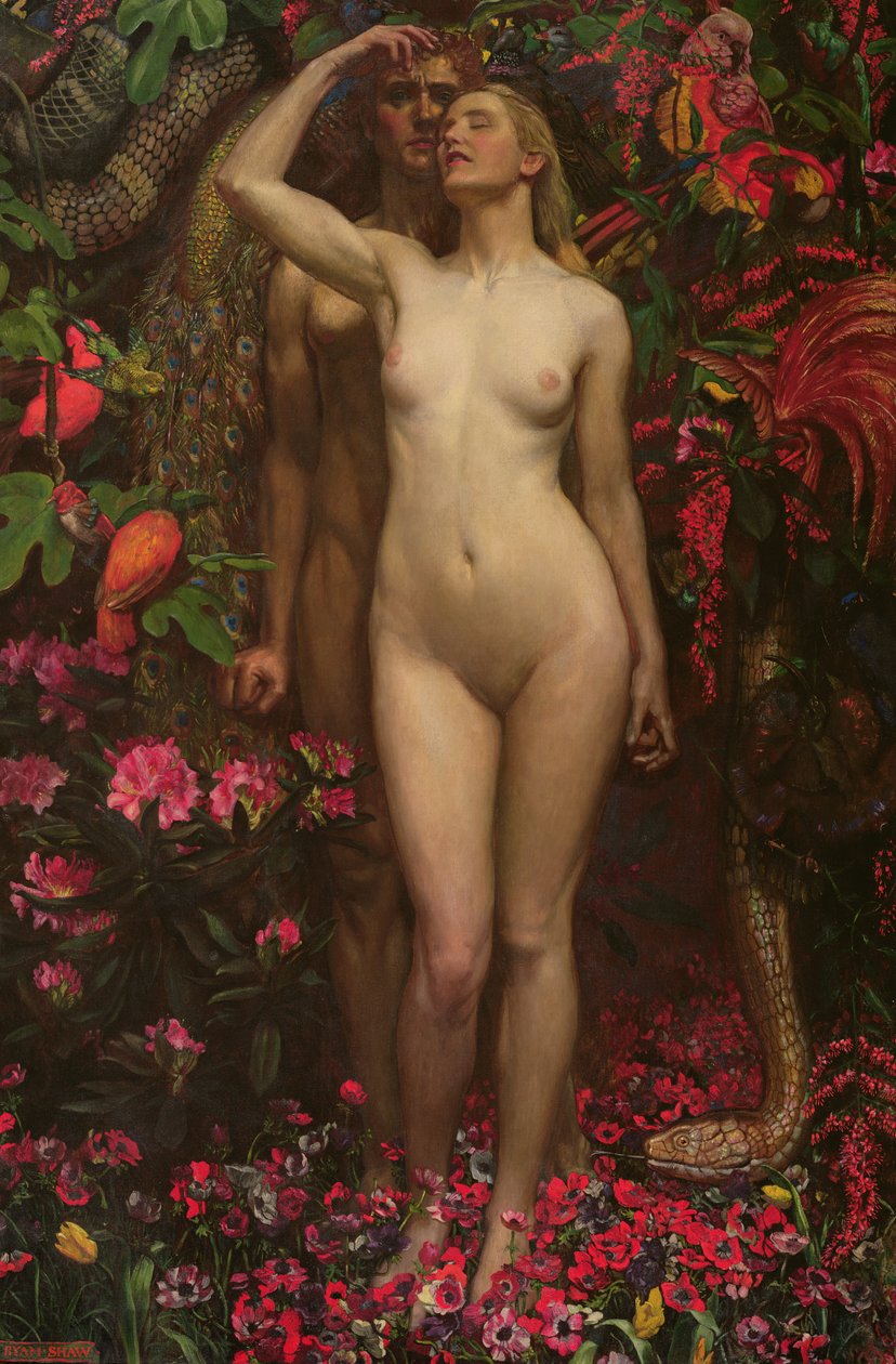 亚当和夏娃与蛇，1877年 作者 约翰·拜姆·李斯顿·肖