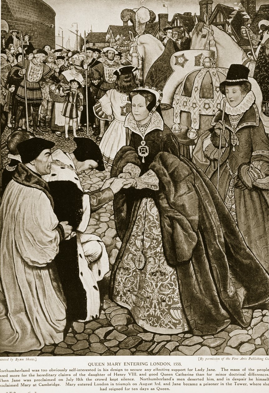 玛丽女王1553年进入伦敦，插图来自&39;哈钦森的英国民族故事&39;，c.1923 作者 约翰·拜姆·李斯顿·肖