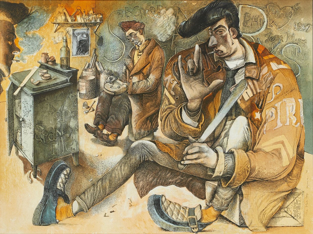 板坯男孩》（笔墨和水彩画） 作者 约翰·伯恩
