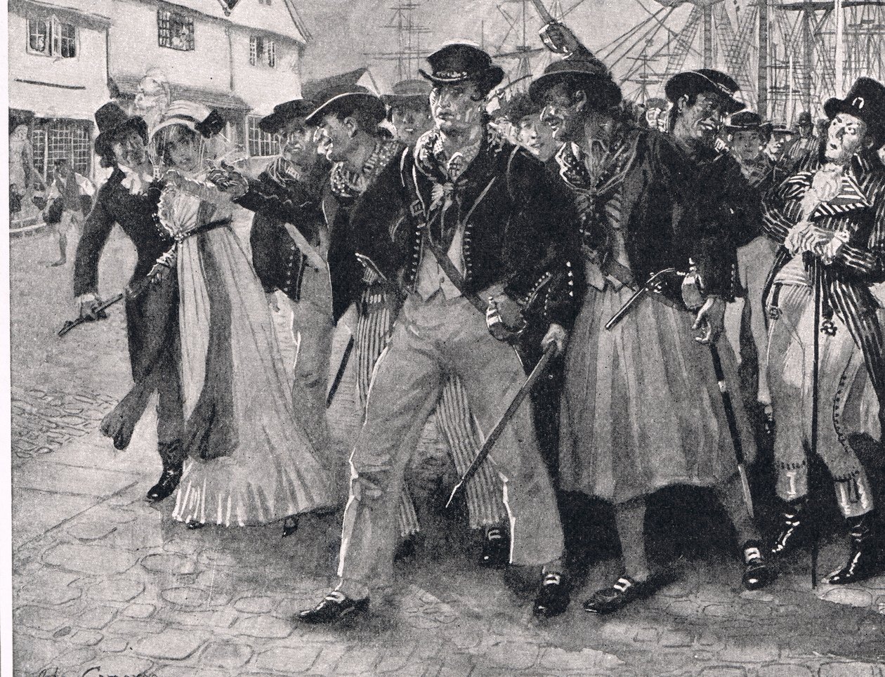 海军叛徒岸上，来自“英国陆地和海上战役”的插图，由伦敦卡塞尔出版，c.1910 作者 约翰·卡梅伦