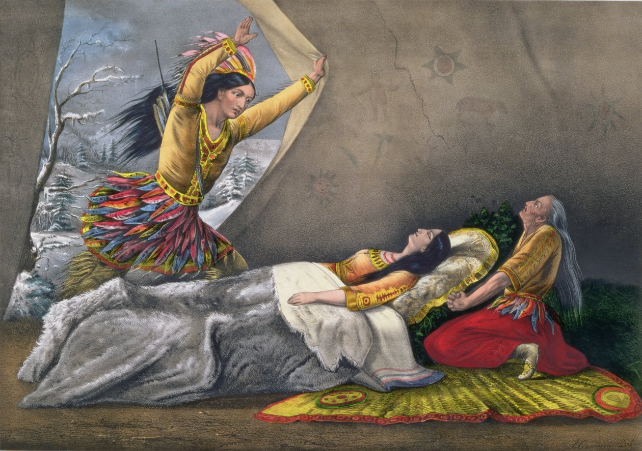 明尼哈哈之死，镌刻和酒吧。作者：Currier和Ives，1867年 作者 约翰·卡梅伦