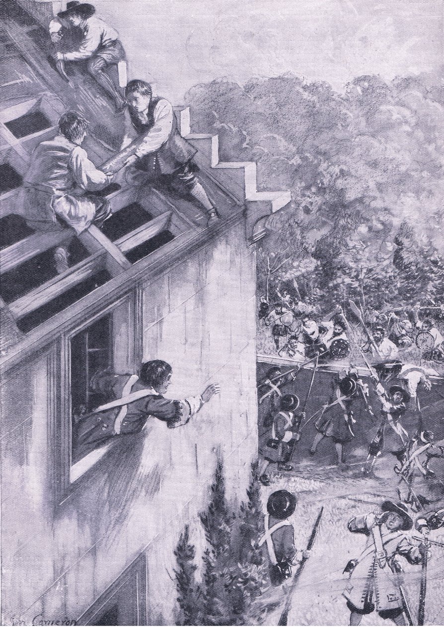 1615年8月21日对Dukeld的袭击，1915年英国陆地和海上战役的插图 作者 约翰·卡梅伦
