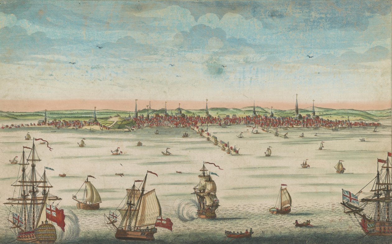 1730年至1760年在美国新英格兰波士顿大镇的东南视图 作者 约翰·卡威瑟姆