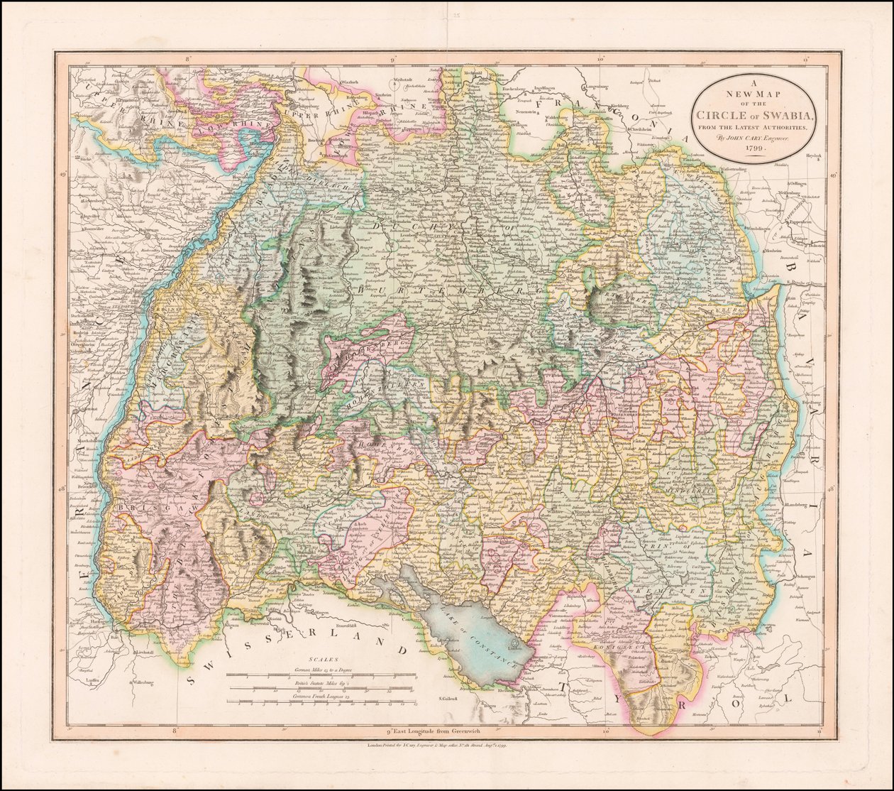 约翰-凯里绘制的 1799 年斯瓦比亚地图 作者 约翰·卡里