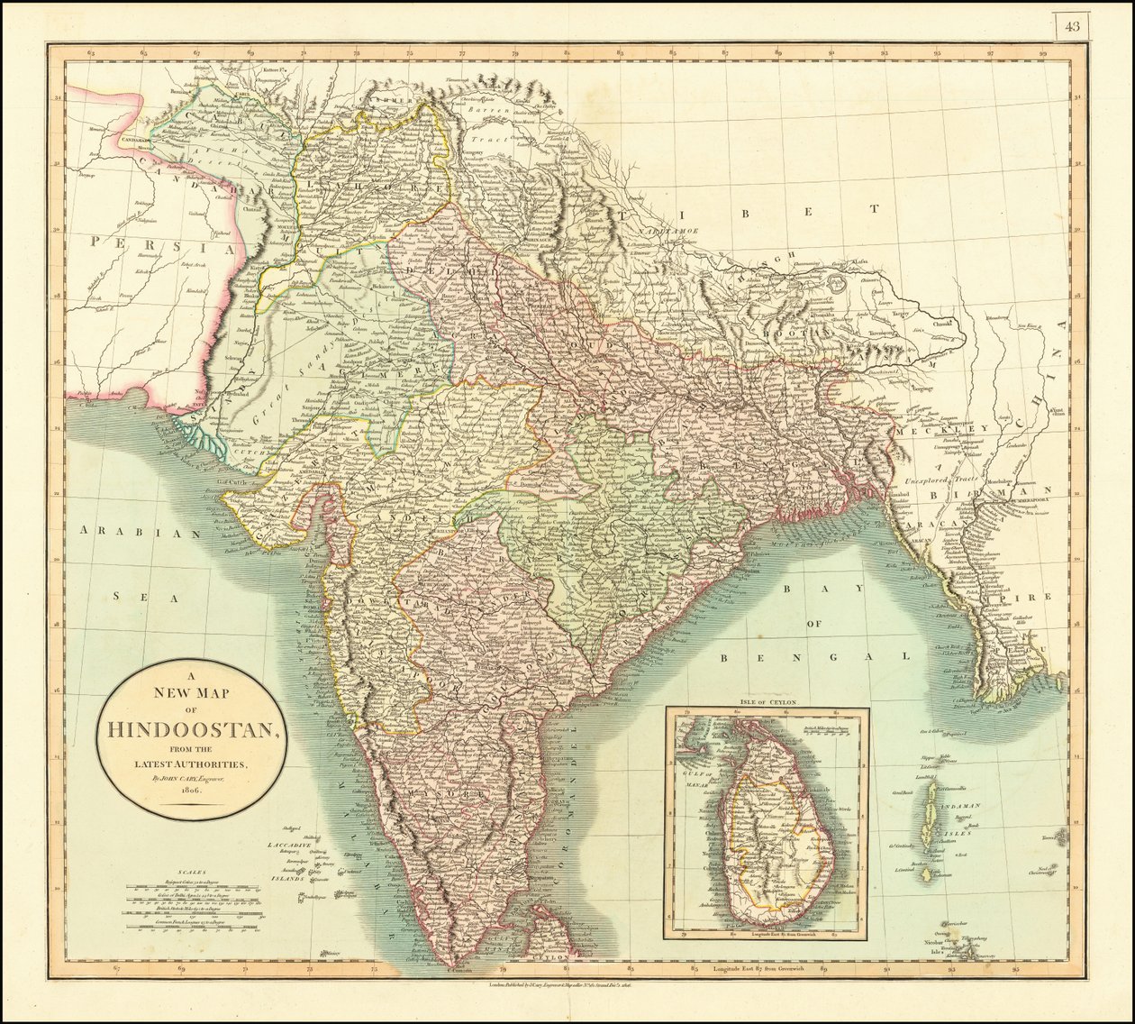约翰-卡里绘制的 1806 年印度地图 作者 约翰·卡里
