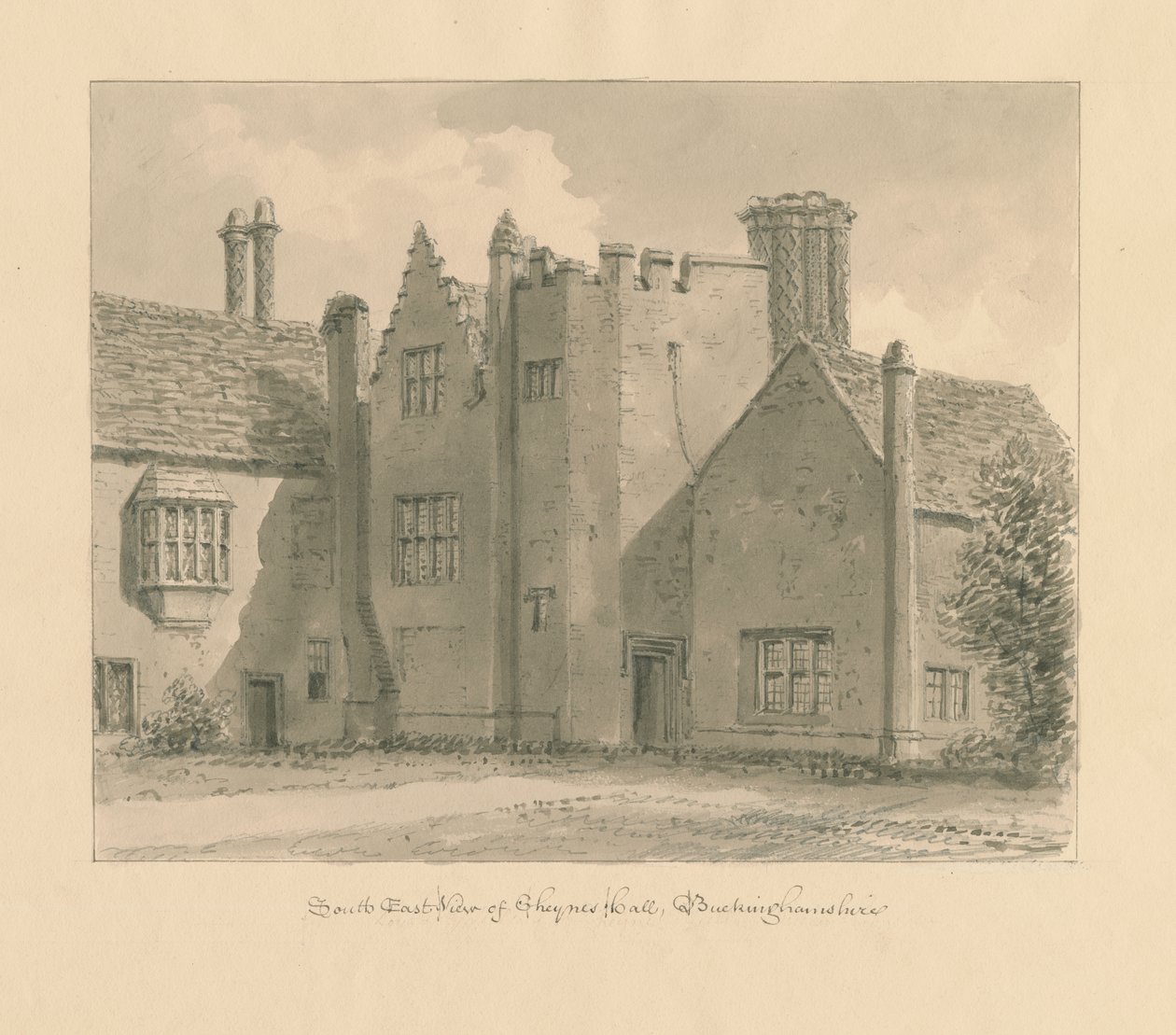 白金汉郡-Chenies Hall：棕褐色绘画，1824年 作者 约翰·切塞尔·巴克勒