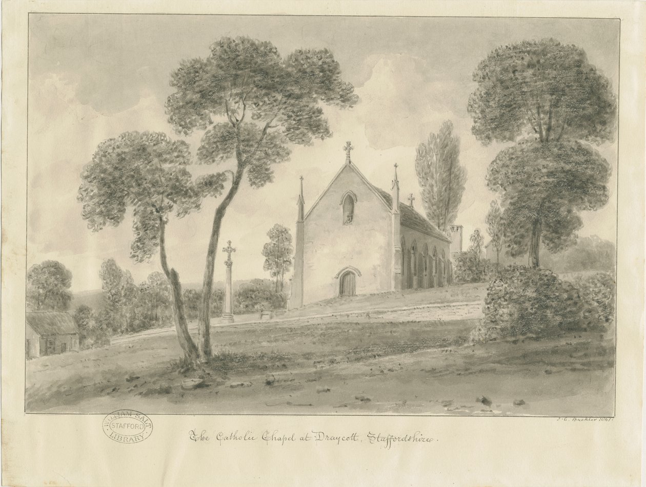 Cresswell-Draycott-in-the-Moor天主教教堂：棕褐色绘画，1841年 作者 约翰·切塞尔·巴克勒