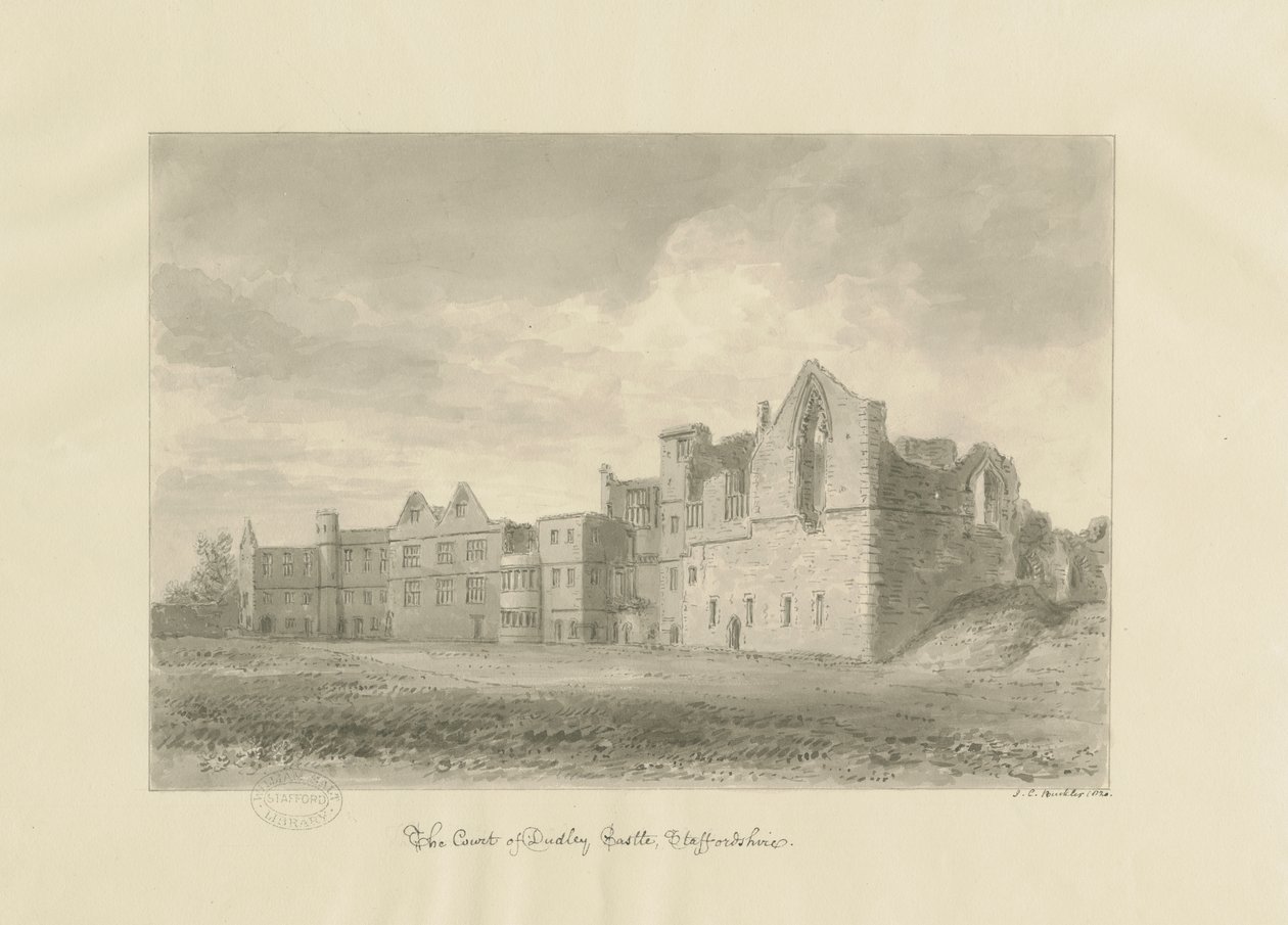 达德利城堡（Dudley Castle）-法院院子：棕褐色绘画，1820年 作者 约翰·切塞尔·巴克勒