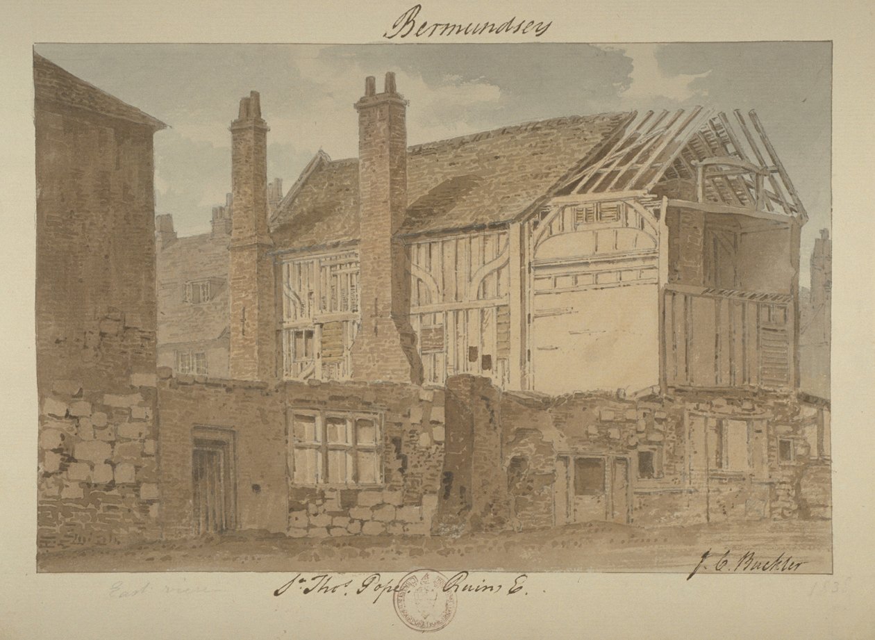 Bermondsey议院废墟的东部看法，1838年 作者 约翰·切塞尔·巴克勒