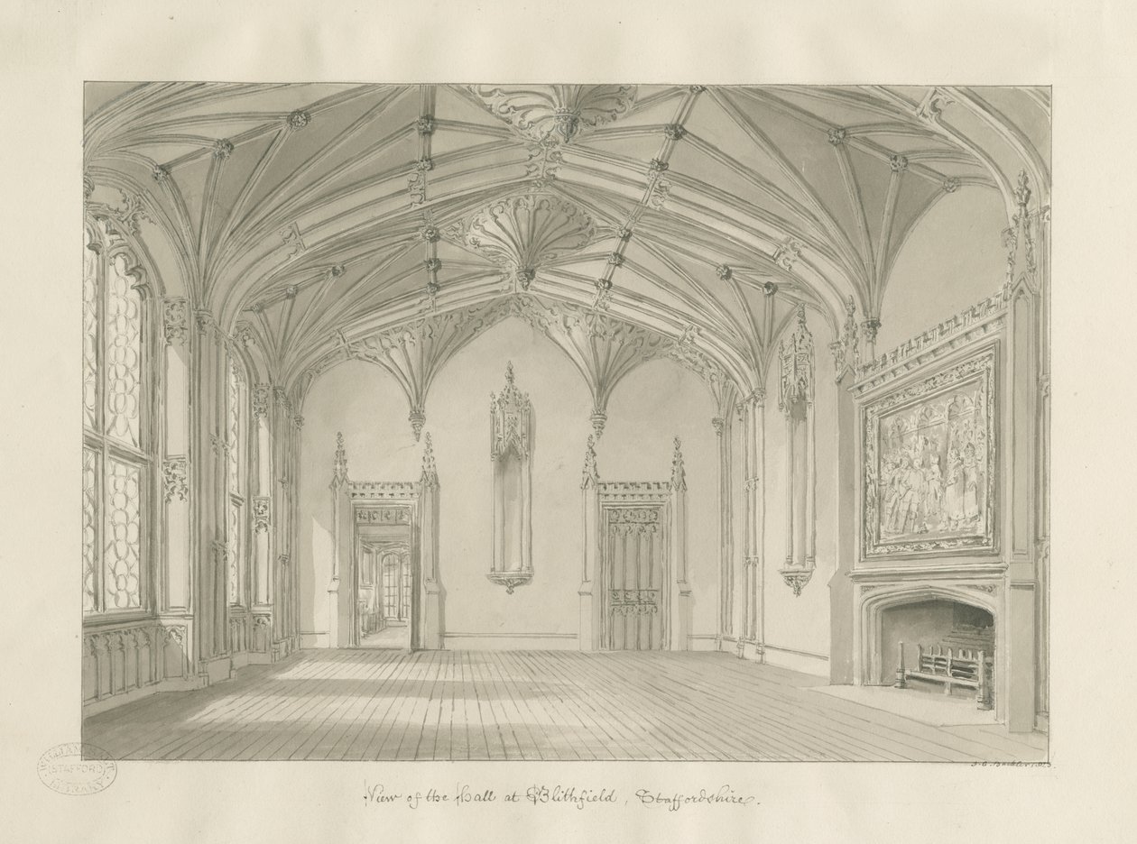 Blithfield Hall内部：乌贼墨画，1823年 作者 约翰·切塞尔·巴克勒