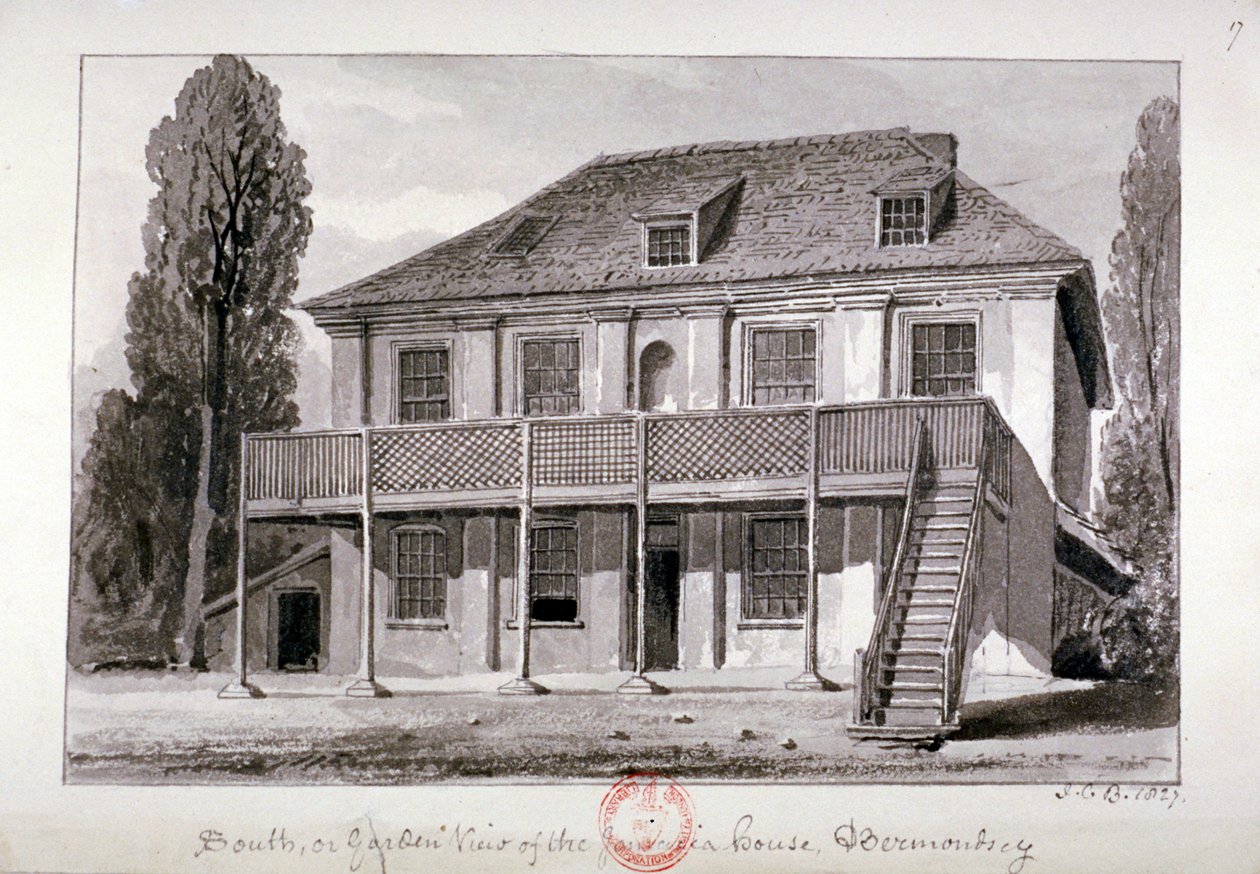 伦敦百蒙西樱桃园街牙买加大厦，1827年 作者 约翰·切塞尔·巴克勒