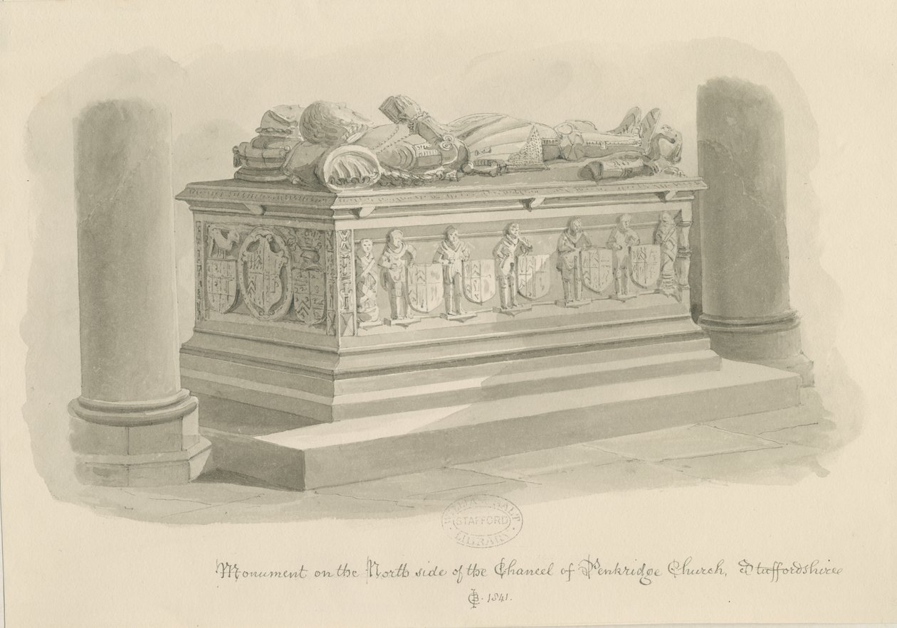 Penkridge Church - Tomb of [Sir Edward Littleton]: sepia drawing 作者 约翰·切塞尔·巴克勒