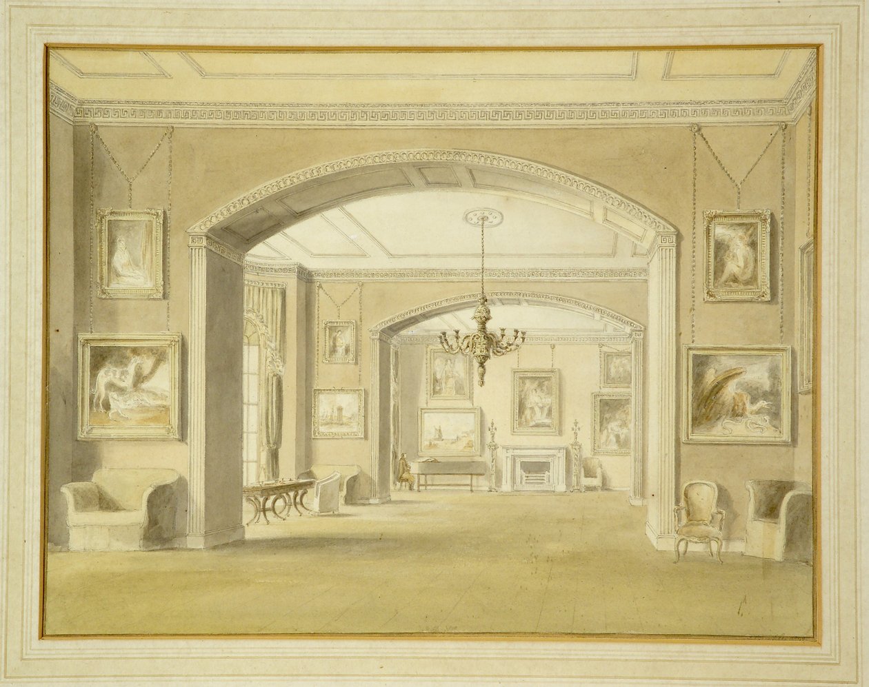 Tabley House的图片库，1809年（纸上铅笔） 作者 约翰·切塞尔·巴克勒
