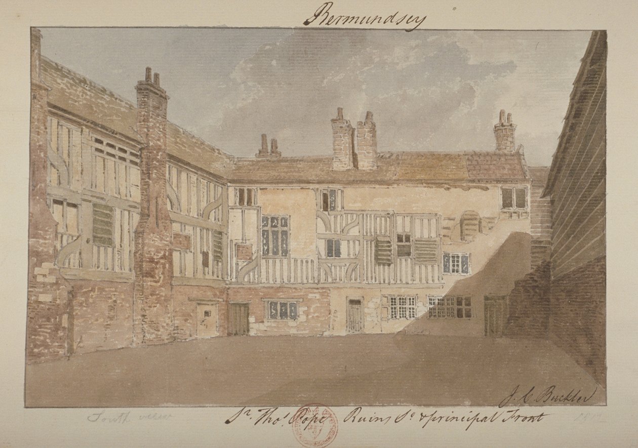 1827年Bermondsey议院废墟的南视图 作者 约翰·切塞尔·巴克勒