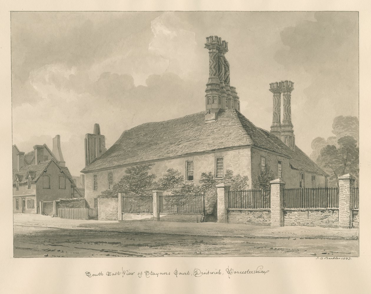 伍斯特郡-德罗伊特威奇-Staynors Court：乌贼墨画，1833年 作者 约翰·切塞尔·巴克勒