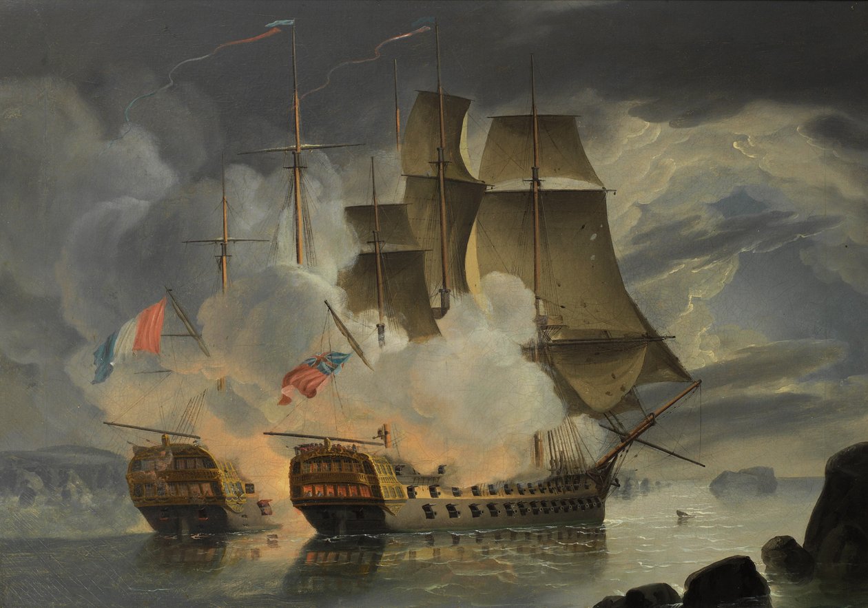 1798 年 4 月 21 日，英国皇家海军 "马尔斯 "号与法国 74 型 "赫尔克里 "号在布列斯特外海的激战 作者 约翰·克里斯蒂安·史凯基