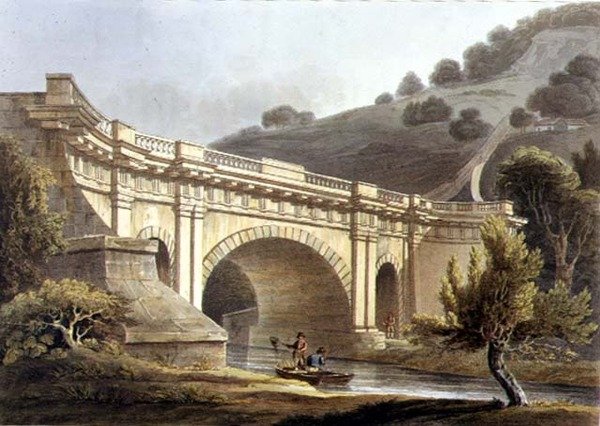 克拉弗顿的引水渠桥，出自《巴斯插图系列》，由约翰-希尔（1770-1850）雕刻，由威廉-米勒出版。 作者 约翰·克劳德（后）纳特斯