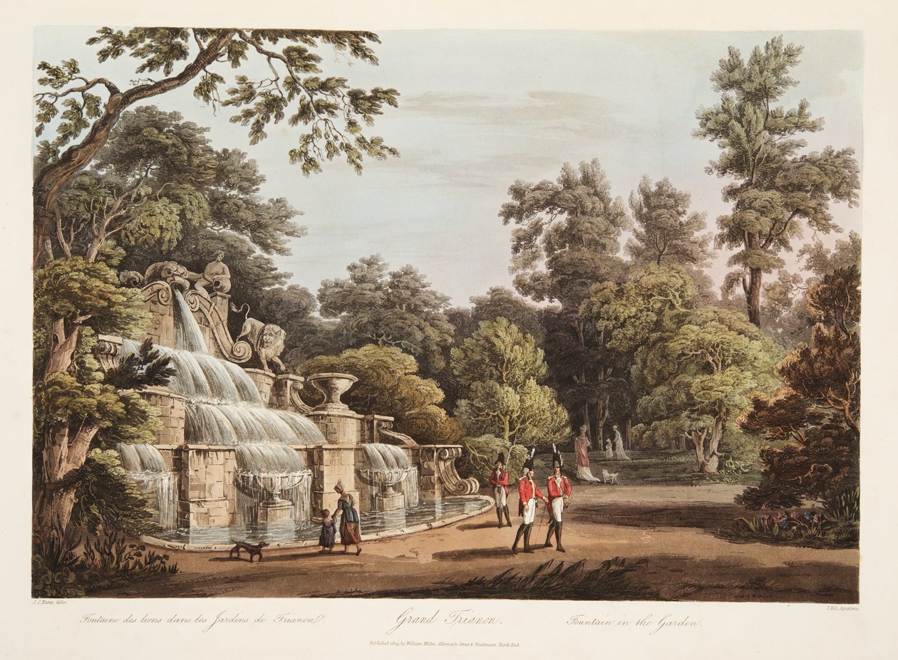盛大Trianon，喷泉在庭院里，从凡尔赛，巴黎和圣但尼，酒吧的例证。 1805（aquatint） 作者 约翰·克劳德·纳特斯