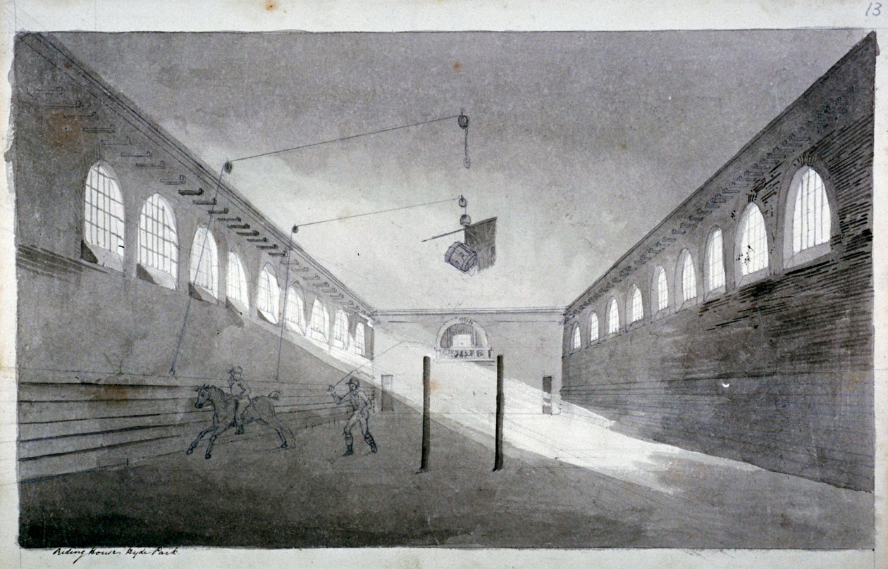 伦敦海德公园骑楼的内景，约1811年 作者 约翰·克劳德·纳特斯