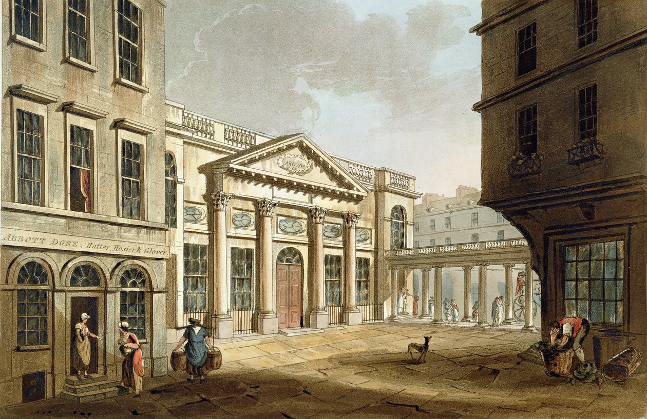 The Pump Room，来自&39;Bath Illustrated by a Views of Views&39;，由John Hill（1770-1850）酒吧刻。威廉米勒，1804年（aquatint） 作者 约翰·克劳德·纳特斯