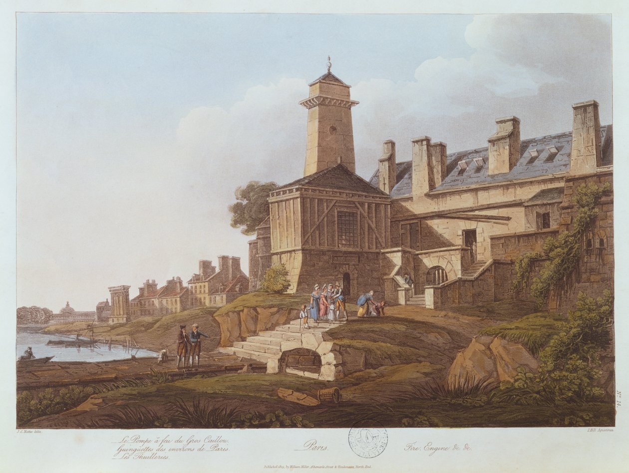 Gros-Caillou蒸汽泵，1810年（彩色aquatint） 作者 约翰·克劳德（John Claude）