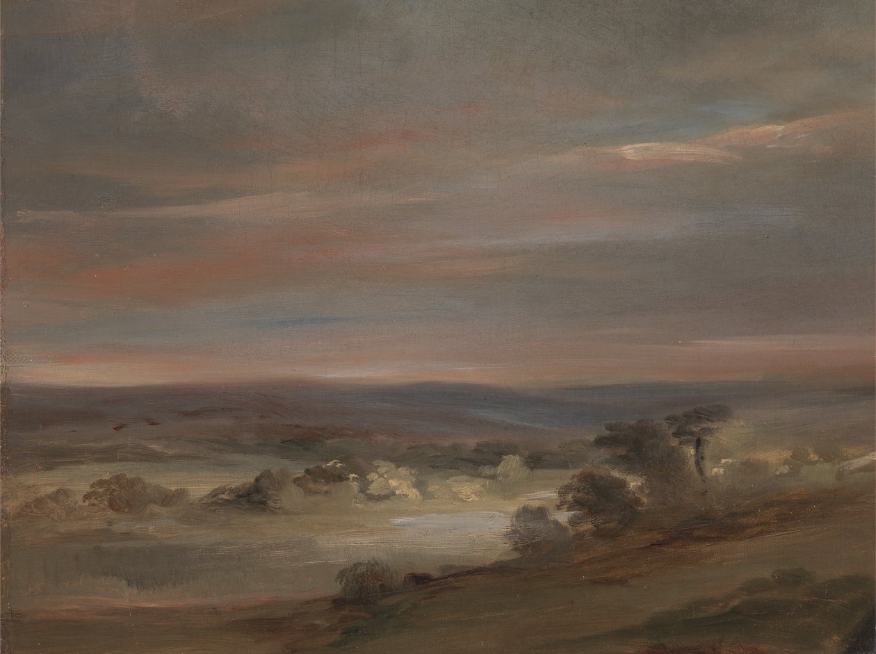 Hampstead Heath上的风景，清晨，约1821年。 作者 约翰·康斯特勃