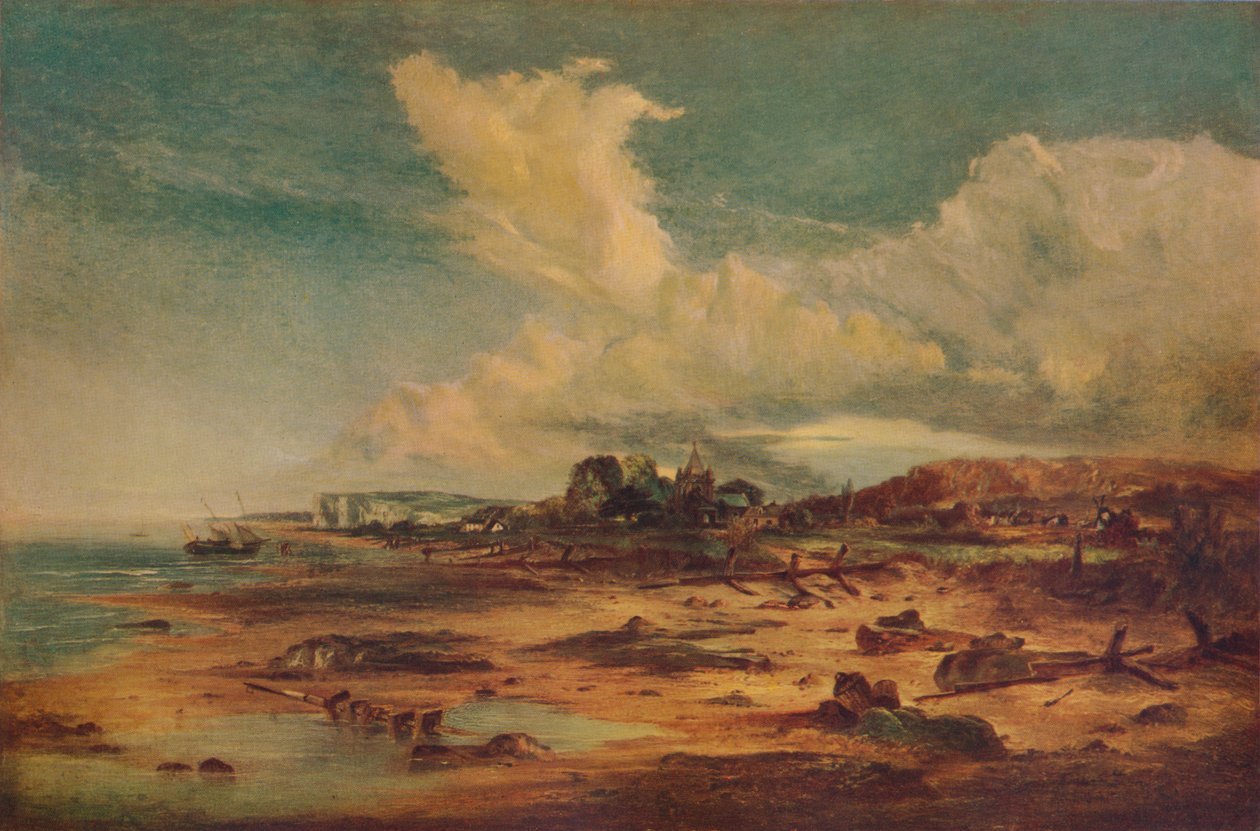 与教会，c1824的海岸场景 作者 约翰·康斯特勃