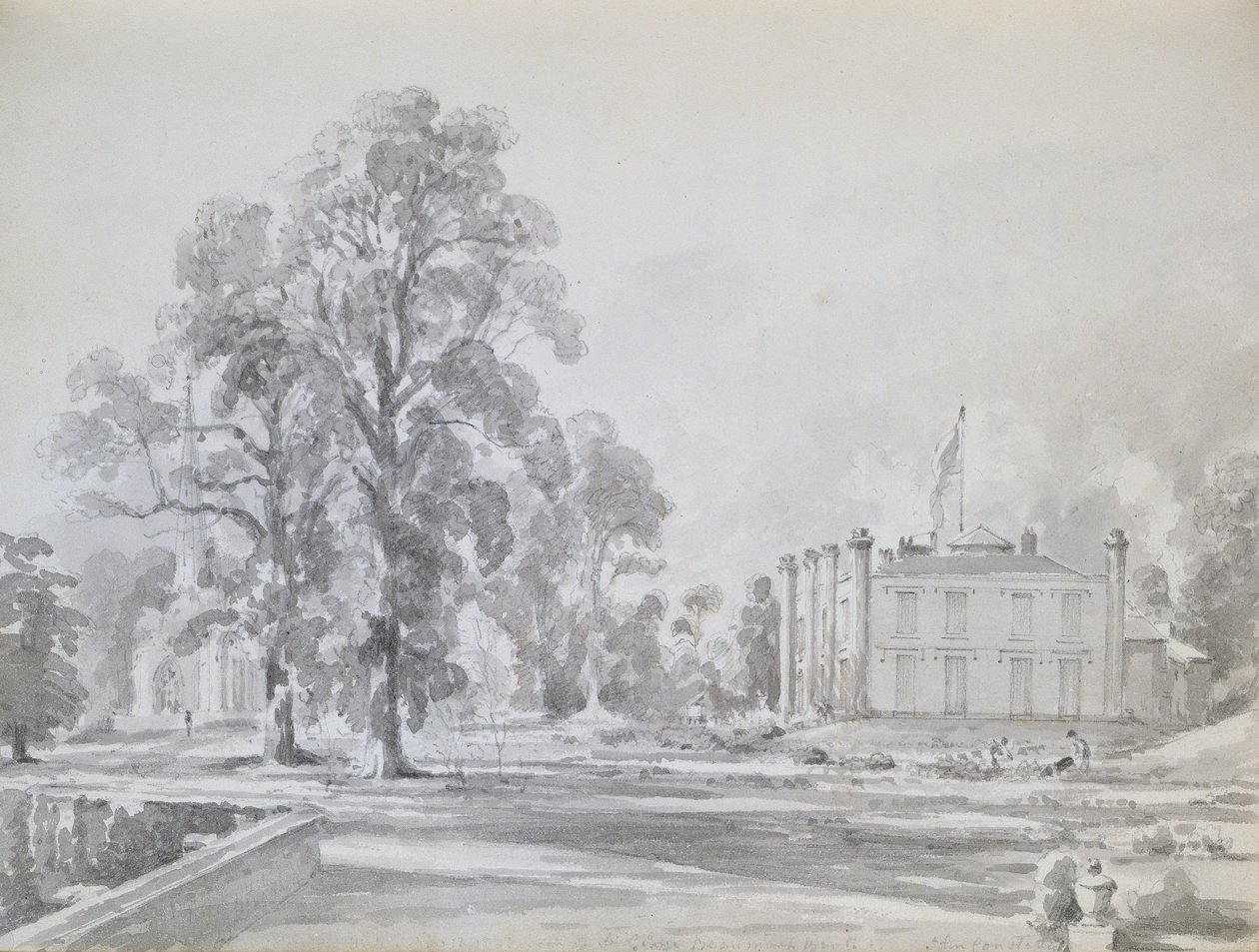 莱斯特郡的Coleorton Hall，Sir George Beaumont的家（笔和洗） 作者 约翰·康斯特勃