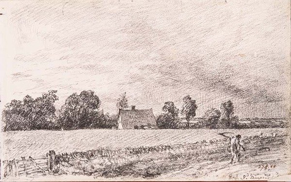 平房和道路，东Bergholt，铅笔 作者 约翰·康斯特勃